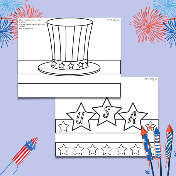 4th of July Craft for Kids, Uncle Sam Hat, Independence Day Printable Activity, USA Coloring Page, Fourth of July Printable, USA Paper Craft