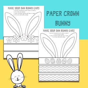 Easter Bunny Paper Crown, Printable Easter Craft, Bunny Ears Headband, Kids Coloring Craft, Rabbit Ears, Paper Craft Bunny, Easter Hat