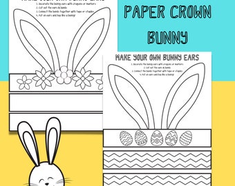 Easter Bunny Paper Crown, Printable Easter Craft, Bunny Ears Headband, Kids Coloring Craft, Rabbit Ears, Paper Craft Bunny, Easter Hat