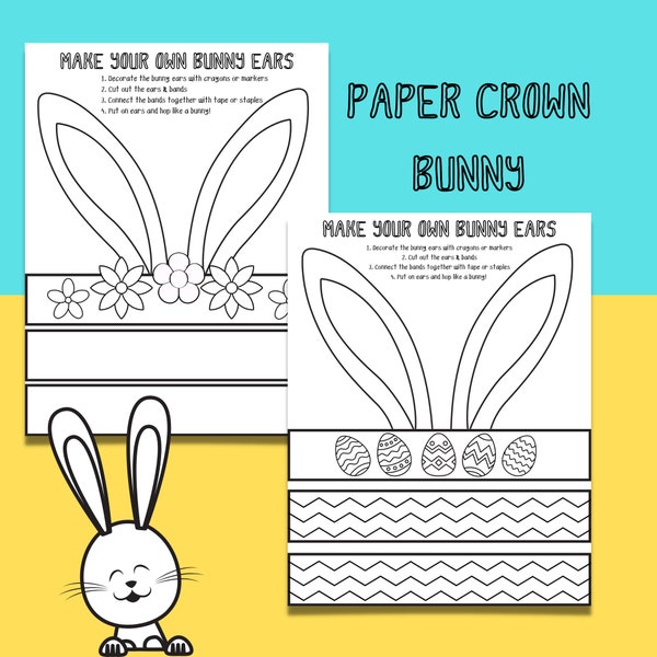 Easter Bunny Paper Crown, Printable Easter Craft, Bunny Ears Headband, Kids Coloring Craft, Rabbit Ears, Paper Craft Bunny, Easter Hat