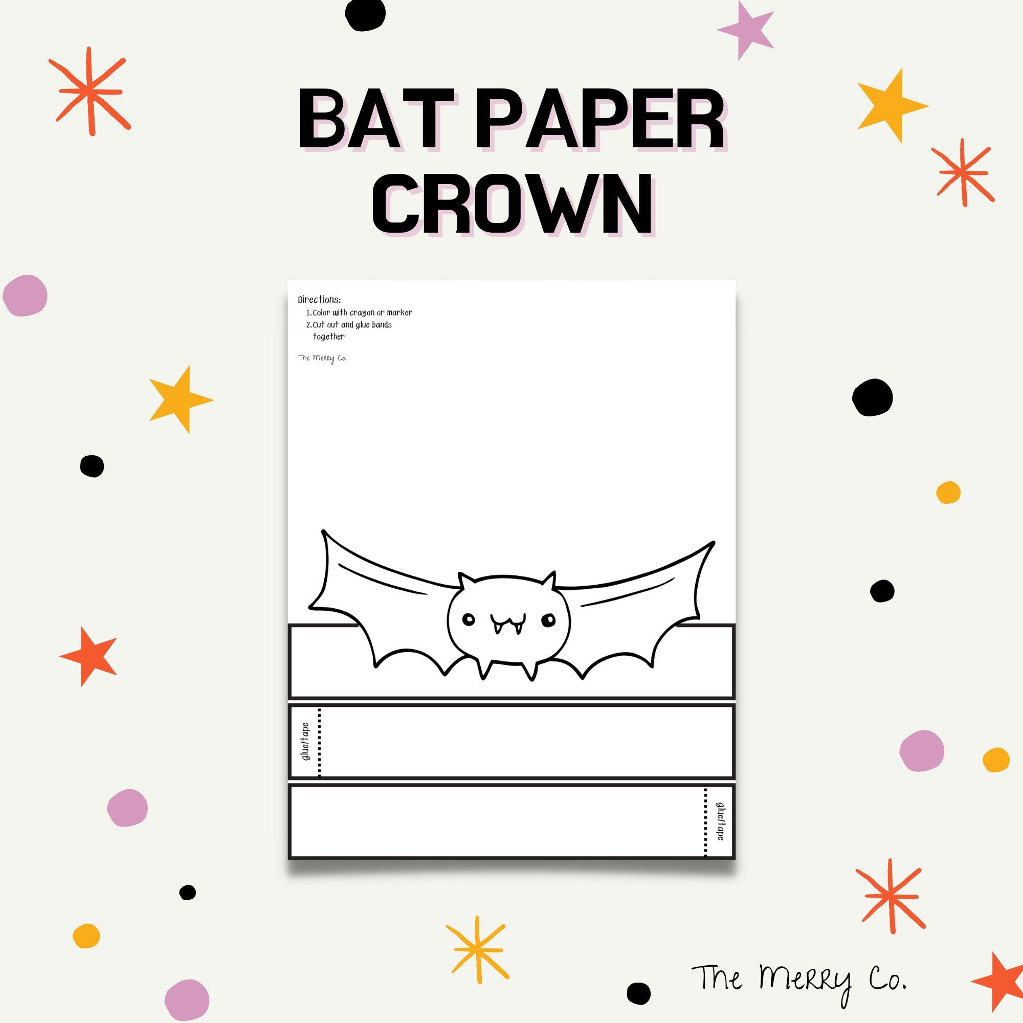 Bat Paper Crown, Halloween Activity for Kids, Printable Coloring…