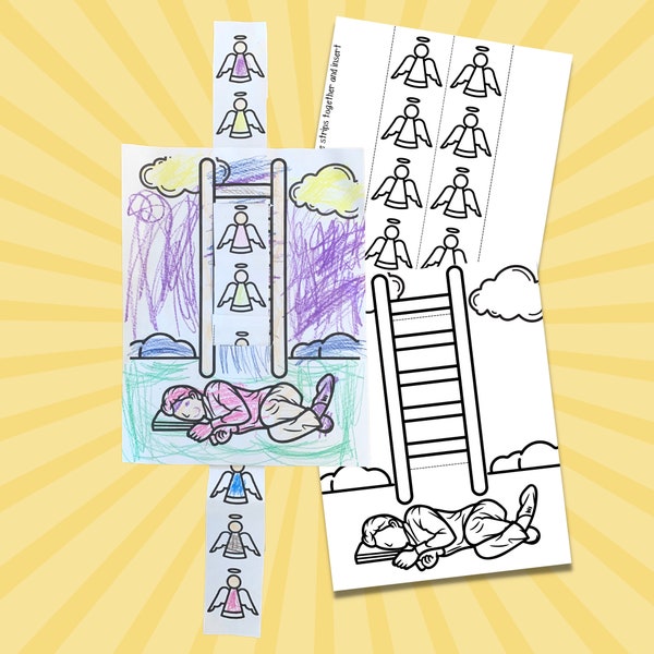 Jacob's Ladder Activity, Sunday School Craft, Bible Lesson for Kids, Kids Bible Coloring, Sunday School Printable, Bible Study for Kids