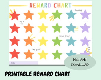 May include: Printable reward chart with a rainbow of stars to color in. The chart has the text "Keep it up!" "Doing great!" "Almost there!" "Amazing!" and "You got this!"