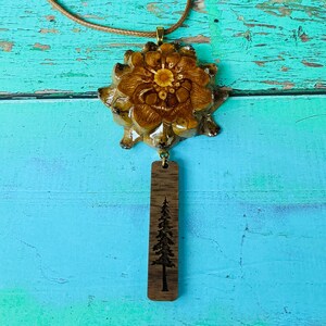 Colgante de árbol de piña Knobcone, joyería de la naturaleza, collar de madera del bosque