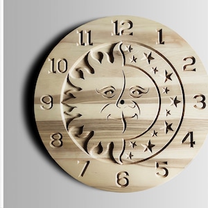 CNC files Wall clock Sun and Moon model, Vector graphic dxf, AI, svg, eps, pdf for carving or laser cutting | C2