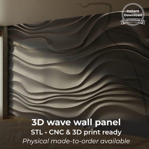 3D wave wall panel STL • For CNC routers & 3D printing • Seamless vertical tiling • Customizable size and depth • WP5