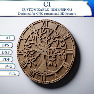 Tree of Life clock vector cnc files & STL for CNC router engraving or 3d print | C1