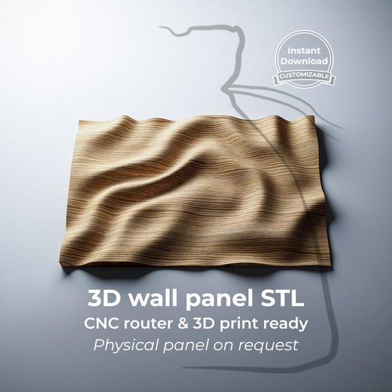 3D wall panel STL • Wavy design for CNC routers & printers • WP2