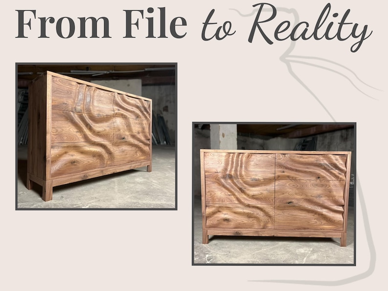 Customer build — dresser fronts carved with the WP2 design