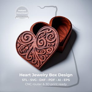Valentine heart box template • VCarve project for jewelry box + 3D printing STL • JB3