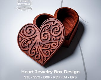 Valentine heart box template • VCarve project for jewelry box + 3D printing STL • JB3