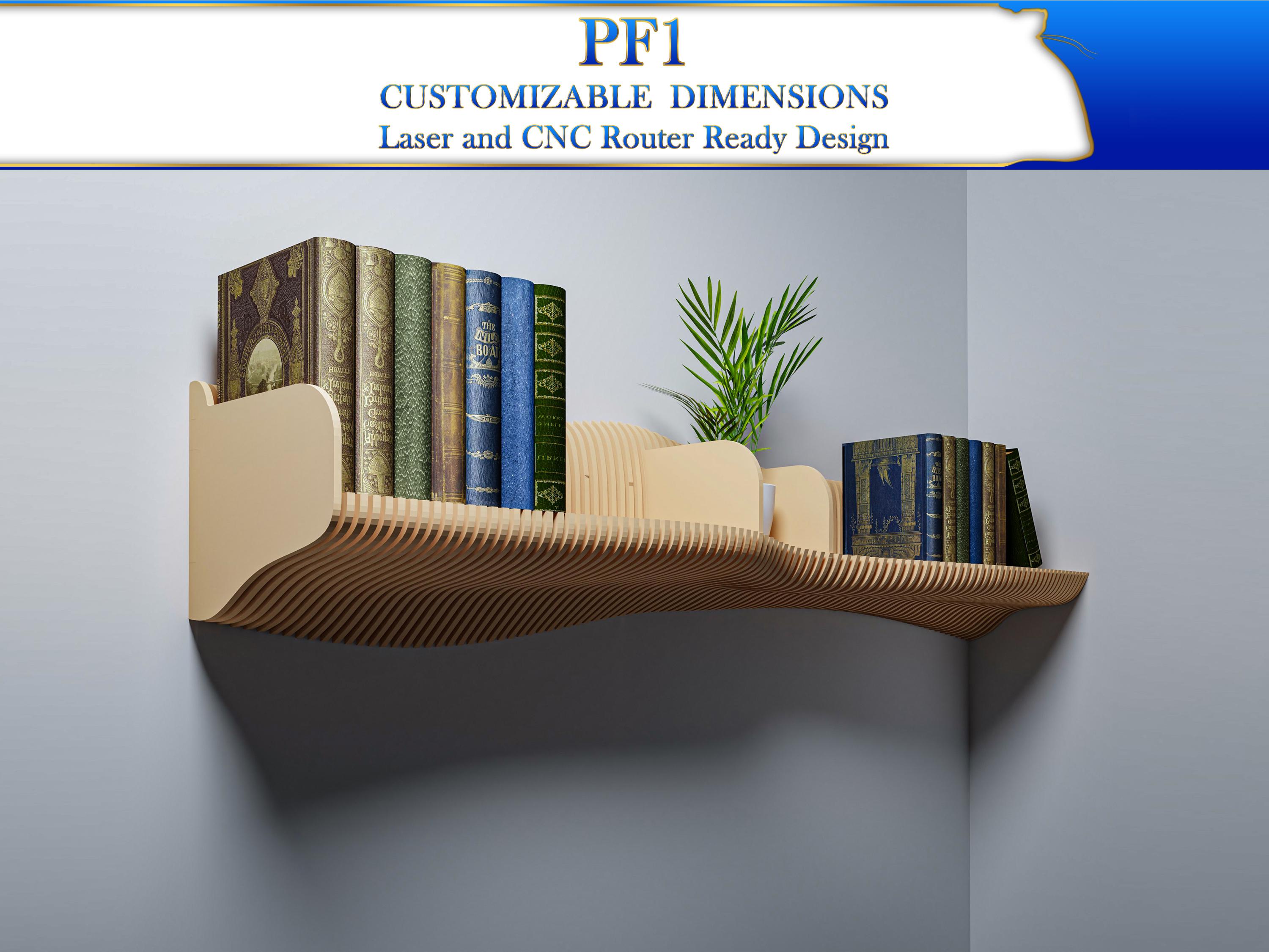 Parametric design bookshelf decor | CNC cutting files for Parametric furniture wavy wall shelf | PF1