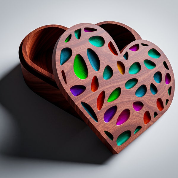 Heart-shaped Jewelry box wood carving CNC projects | Epoxy art STL 3d model | JB5