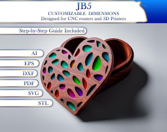 Heart-shaped Jewelry box wood carving CNC projects | Epoxy art STL 3d model | JB5