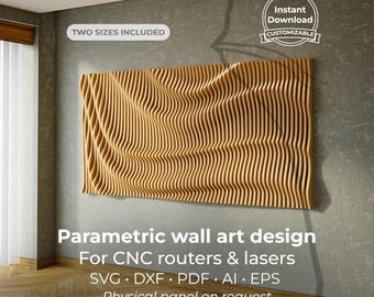 Ondas paramétricas • Diseño CNC para enrutadores y láseres • Archivos dxf y svg • Panel de pared personalizable • PP6