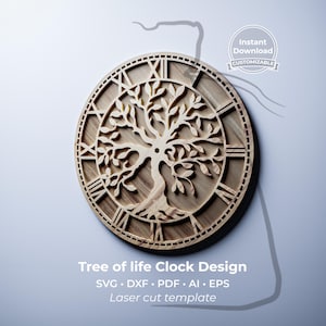 Tree of life clock • laser cut template • CNC vector files • C1L