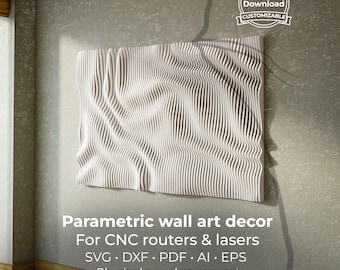 Decoración de pared de madera paramétrica, patrón ondulado, limas CNC para corte, PP2