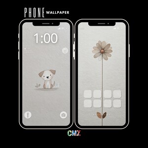 Phone Wallpaper Set | Aesthetic Home Screen & Lock Screen Backgrounds | Digital Download l Cute Cartoon Puppy and Flower