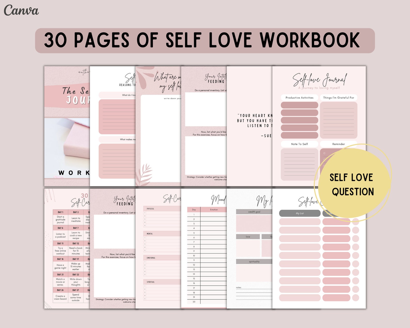 Self Love Done for You Ebook for Life Coach Workbook Canva Template ...