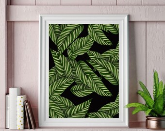 Tropical Green Plant Leaves Painting Download - Soothing Botanical Decorative Art-Print at Home Poster - Printable Instant Downloadable