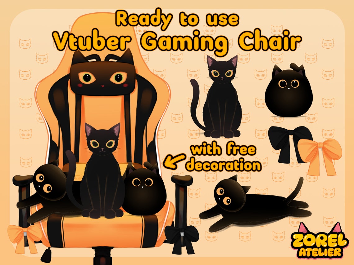 Yellow Vtuber Gaming Chair Set With Free Cat Decoration Cute Twitch