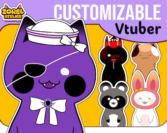 Avatar Vtuber personalizzabile Live2d / Cat Dog Bunny Bear Mouse Fox Devil / Completamente truccato e pronto all&#39;uso Simpatico animale domestico premade per lo streaming di Twitch