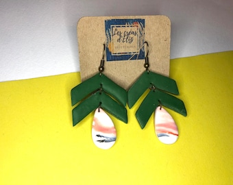 Graphic dangling earrings | Handmade | In polymer clay