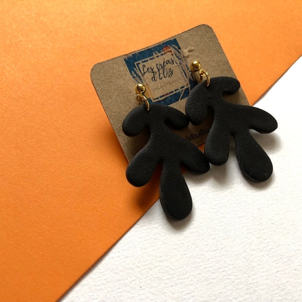 Black abstract earrings | Handmade | In polymer clay