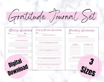 Gratitude Journal Set, manifest goals, personal growth, 3 piece bundle, Self help, increase happiness, Daily affirmations