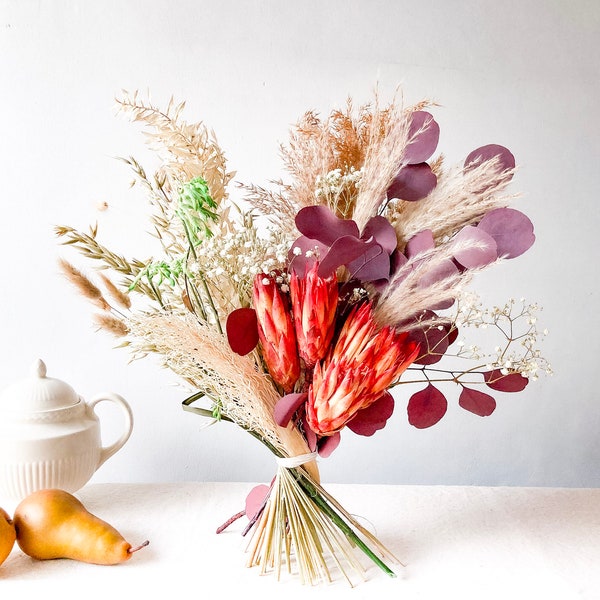 Bouquet de fleurs séchées stabilisées d'eucalyptus Protea