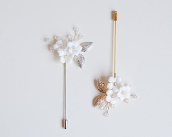 Porcelain White Pin Brooch/ Flower Pin Brooch/ Wedding Pin Brooch/White Flower Brooch/Lapel Pin Boutonniere/Groomsmen Gift/Best Man Pin