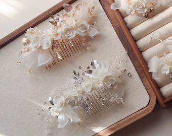 Porcelain Clay Flower Bridal Hair Combs Wedding Headpiece Bridal Hair Comb Blossoms Flower Hair Clip