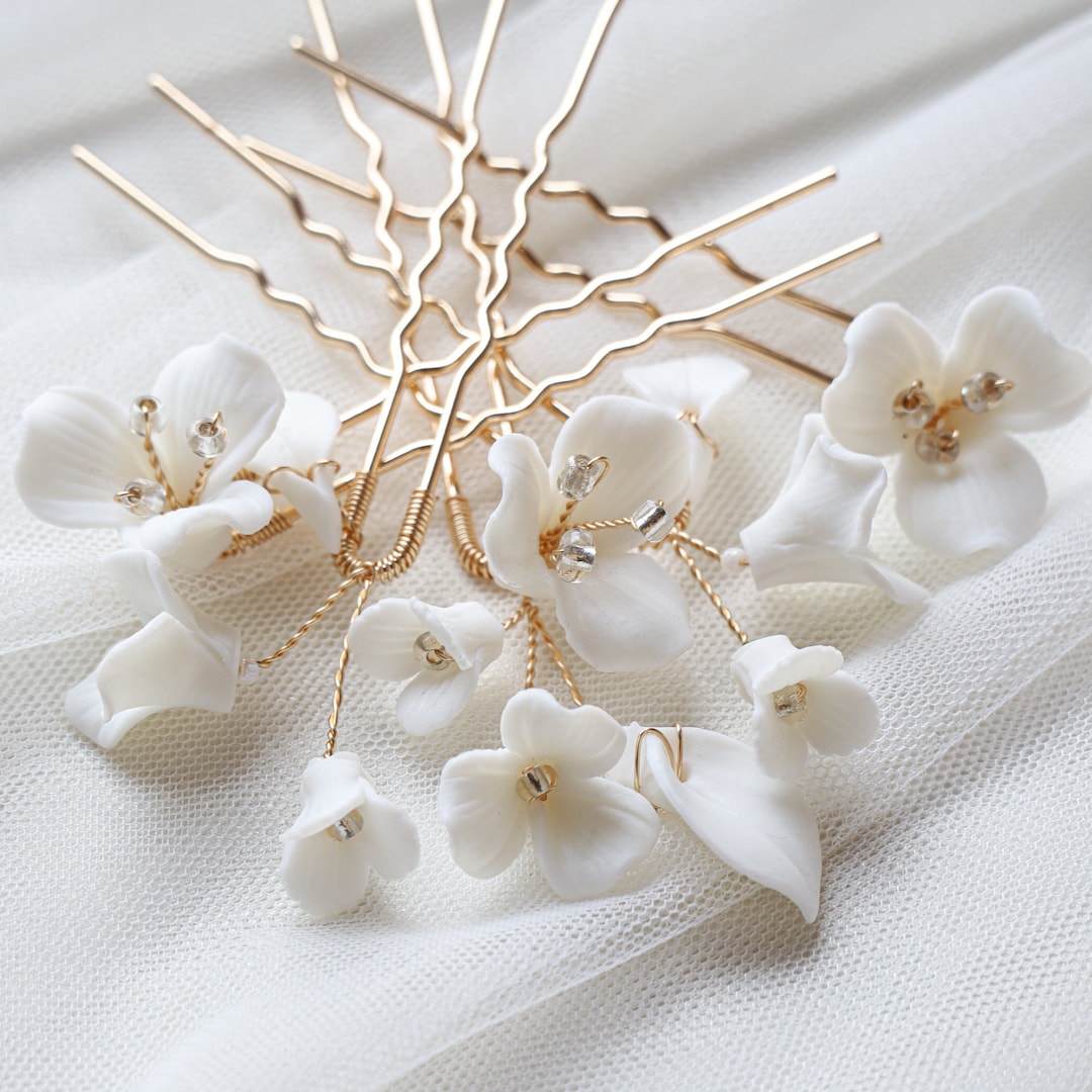 Wedding Hair Pins Set of 5 Bridal Hair Pins, Porcelain  display picture 2