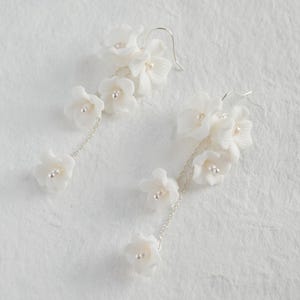 Porcelain Flower Bridal Earrings: Sterling Silver, Freshwater Pearl Wedding Jewelry
