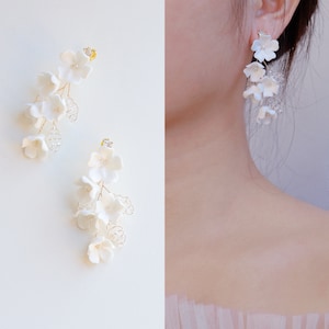 Porcelain Flower Bridal Earrings: Crystal Bead Wedding Jewelry