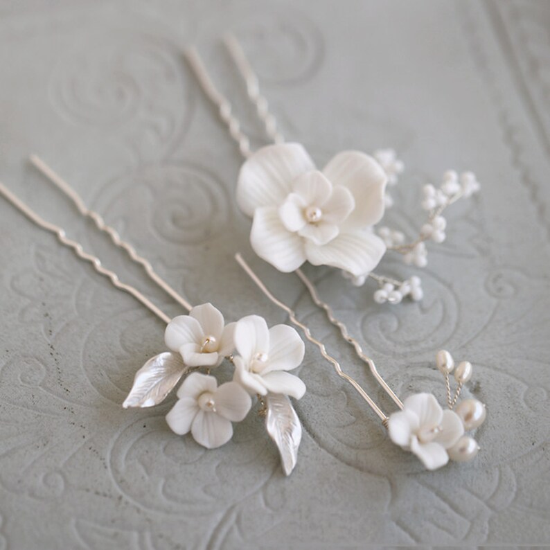 Etsy MaelissaFashion Handmade Clay Blossom Hairpins Hair Jewelry, Set Of 3