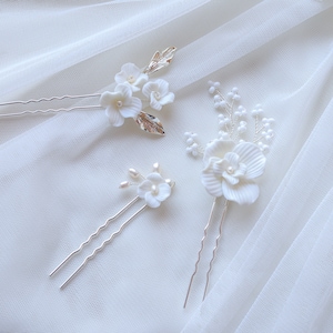 Pearl Floral Sliver Wedding Bridal Accessory Bridal Handmade Clay Blossom Hairpins Hair Jewelry Set Of 3 Sliver Set of 3