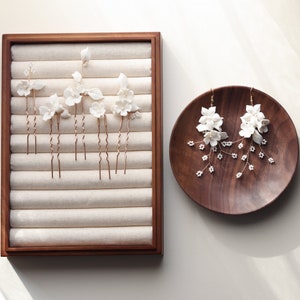 Minimalist Porcelain Flowers Sliver Hair Pin Set of 5 White Beaded Centres Weddings Romantic Brides Earrings image 6