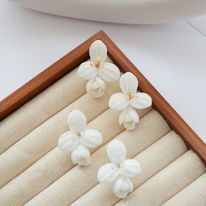 Porcelain White Flower Bridal Earrings, Bridesmaid Earrings, Boho Chic Floral Earrings, Wedding Bridal Party Accessories, Gift for Bride