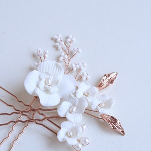 Pearl Floral Sliver Wedding Bridal Accessory Bridal Handmade Clay Blossom Hairpins Hair Jewelry Set Of 3 Rose Gold Set of 3