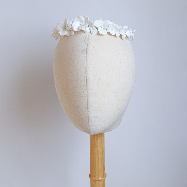 Porcelain White Flower Headband Wedding Bridal Clay Flower Crown Headband Polymer Floral Halo