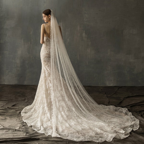 Pearl and Crystal Veil: Fingertip to Cathedral Length - LOLLY main image 1