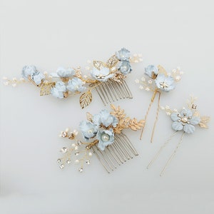 Something Blue For Bride Wedding Hair Comb Bridal Accessory Pearl Crystal Flower Wedding Hair Pins Hair vine Bridal Shower Gift