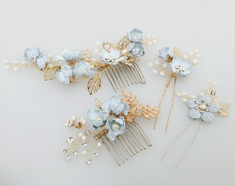 Something Blue For Bride Wedding Hair Comb Bridal Accessory Pearl Crystal Flower Wedding Hair Pins Hair vine Bridal Shower Gift