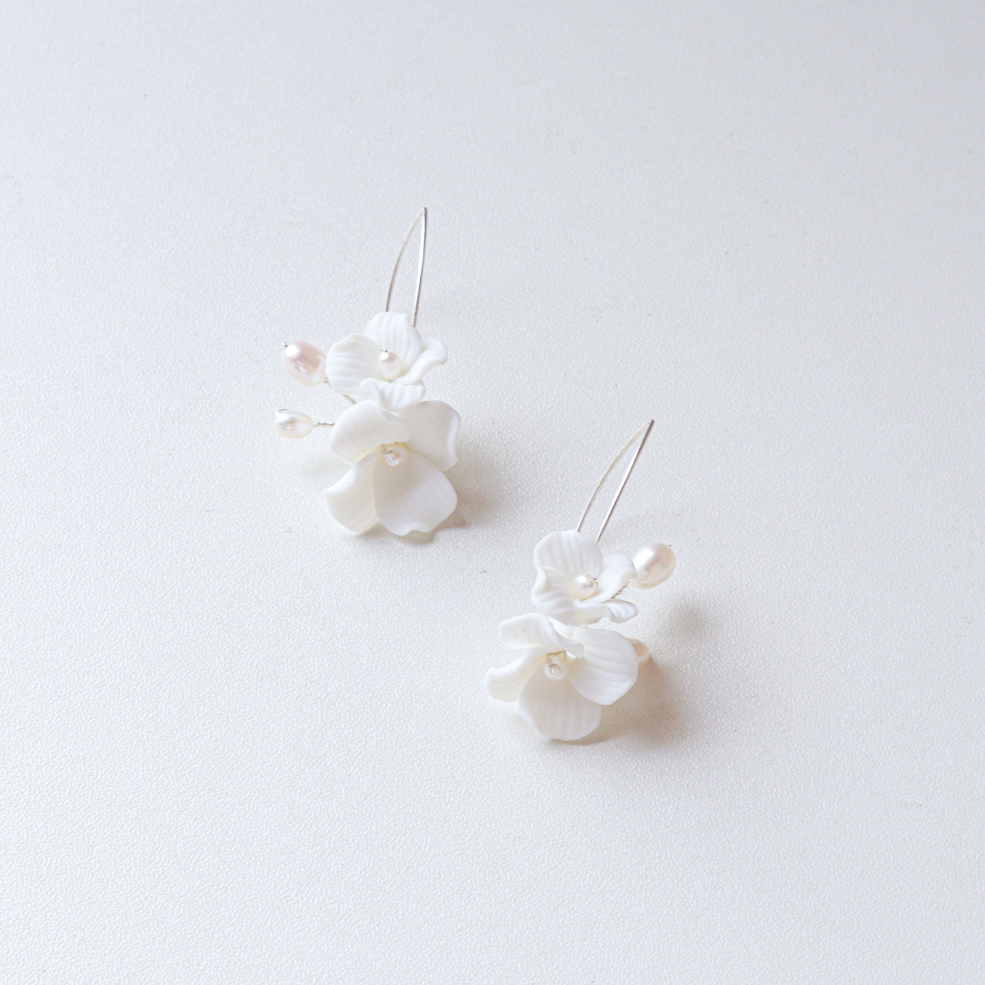 Porcelain White Flower Bridal Earrings