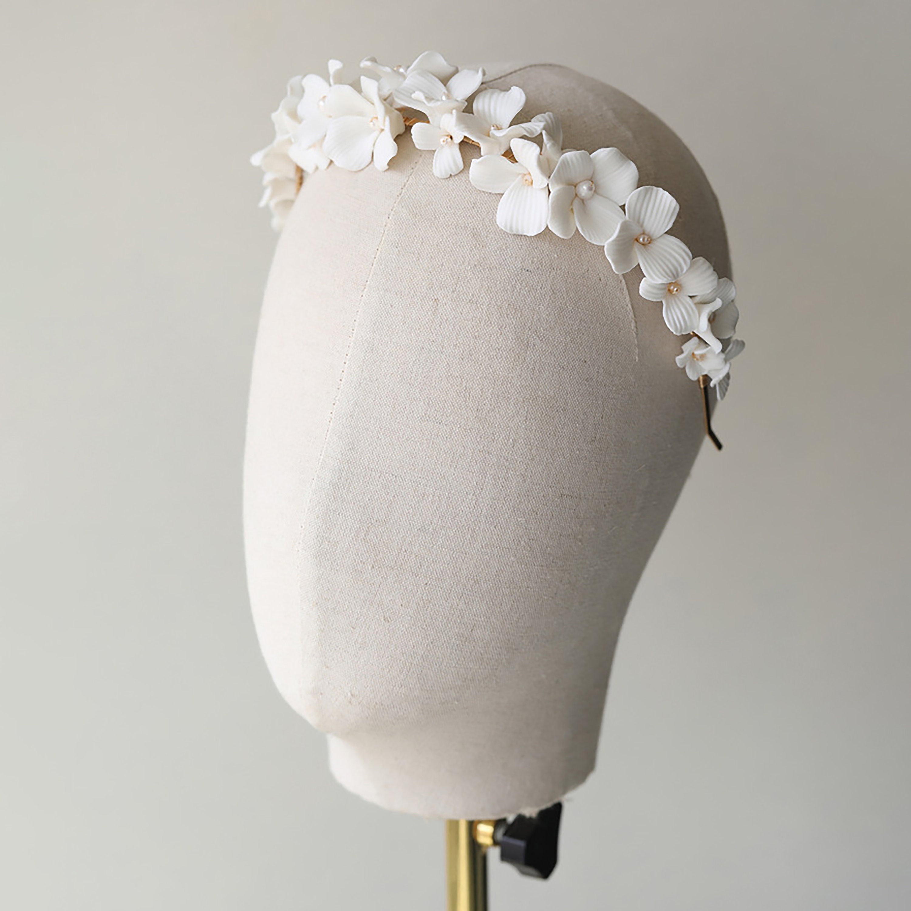 Porcelain White Flower Headband Wedding Bridal Clay Flower Etsy