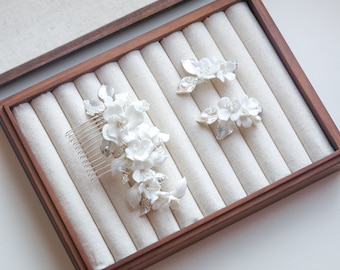 Weiß Blumen Haarkamm Braut Hochzeit Accessoires Haar Schmuck Set Zarte Ton Blume Haarnadeln