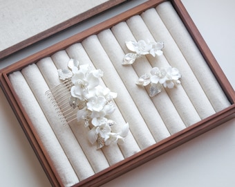 White Floral Hair Comb Bridal Wedding Accessories Hair Jewelry Set Delicate Clay Flower Hairpins