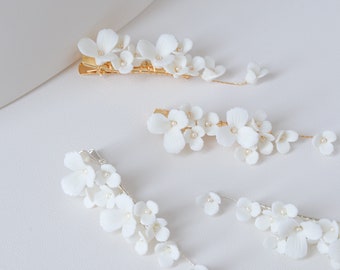 Polymer Clay Flower Hair Clip Bridal Floral Hair Clip Wedding Ceramic White Flower Hair Clip Bridesmaid Flower Clay Hair Jewelry