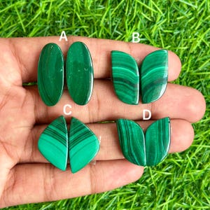 Malachite Pair Cabochon, Cabochon Pair Gemstone,Malachite Matched Pair Cabochon, lot for Jewelry making ,ring, pendant , Bracelet making